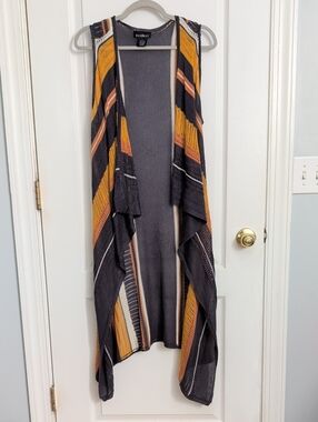 Runway Striped Open Knit waterfall Vest Hippie Boho Layering Open Cardigan L